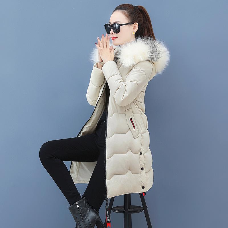 Зимний теплый пуховик для женщин средней длины, утолщенный теплый воротник, хлопковая куртка, хлопковая куртка