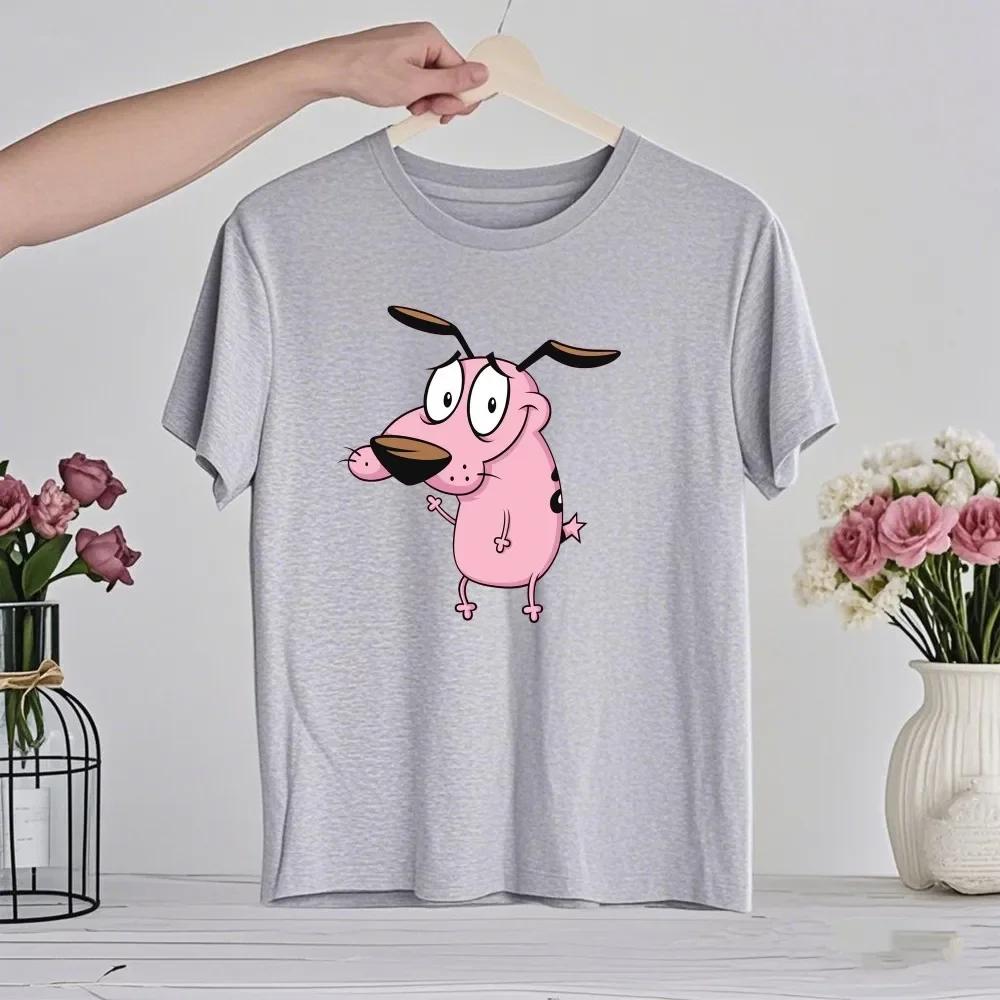 Мультяшная футболка 90-х «Кураж — трусливый пес» Ретро Уличная мода Летняя одежда Топы Подарок Мужчины Женщины Пара Хлопковые футболки