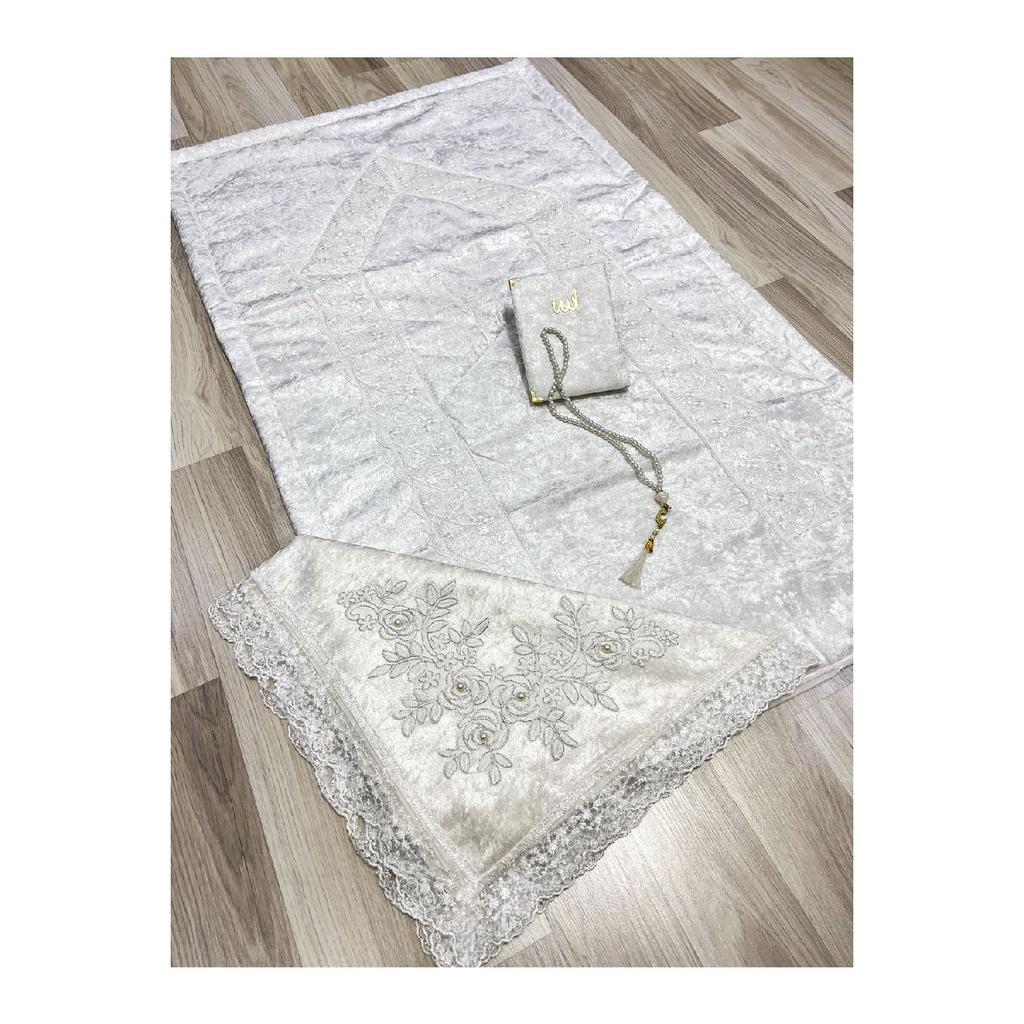5 Piece Velvet Prayer Mat Set With Dowry Bundle Box Bride And Groom Set