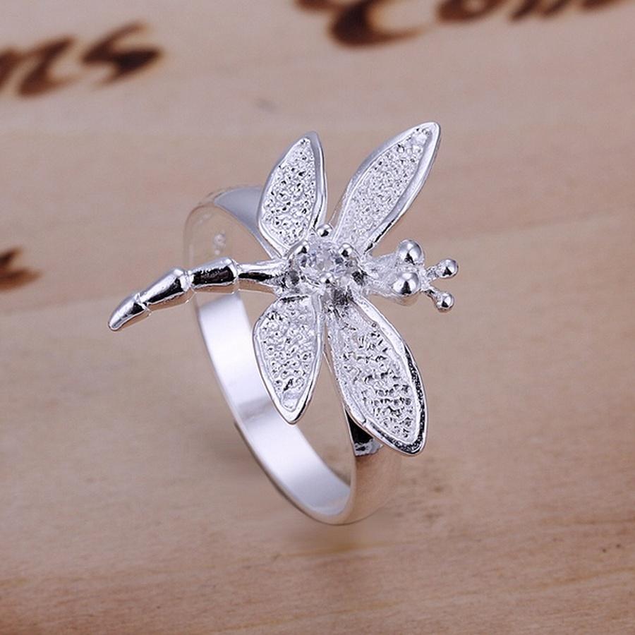 Festival Giftscolor Silver Rings Inlaid Stone Dragonfly Beautiful Trendy Jewelry Women Lady Cute