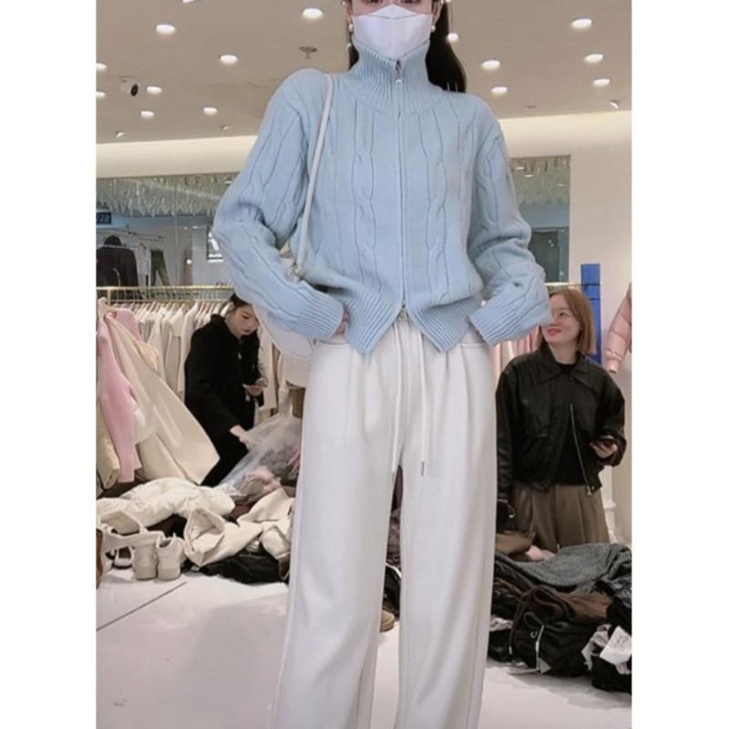 Вязаный кардиган свитер с высоким воротником на молнии женский зимний чувство дизайна свободный ленивый стиль повседневный топ тренд