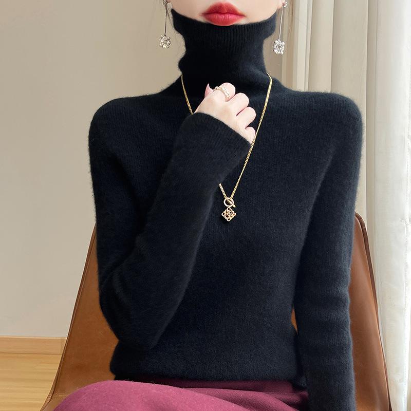 INDFS Women's Fashion Casual Fall Winter Solid Color Print Long Sleeve High Neck Sweaters