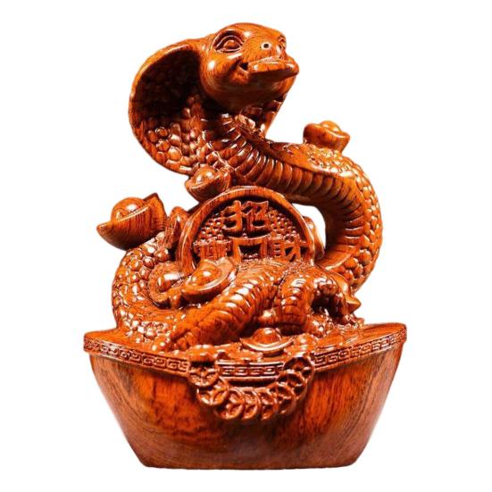 Резьба по дереву статуэтка змеи старинный китайский зодиак талисман модель змеи удачи мини-статуэтка животного скульптура фэн-шуй настольное украшение орнамент