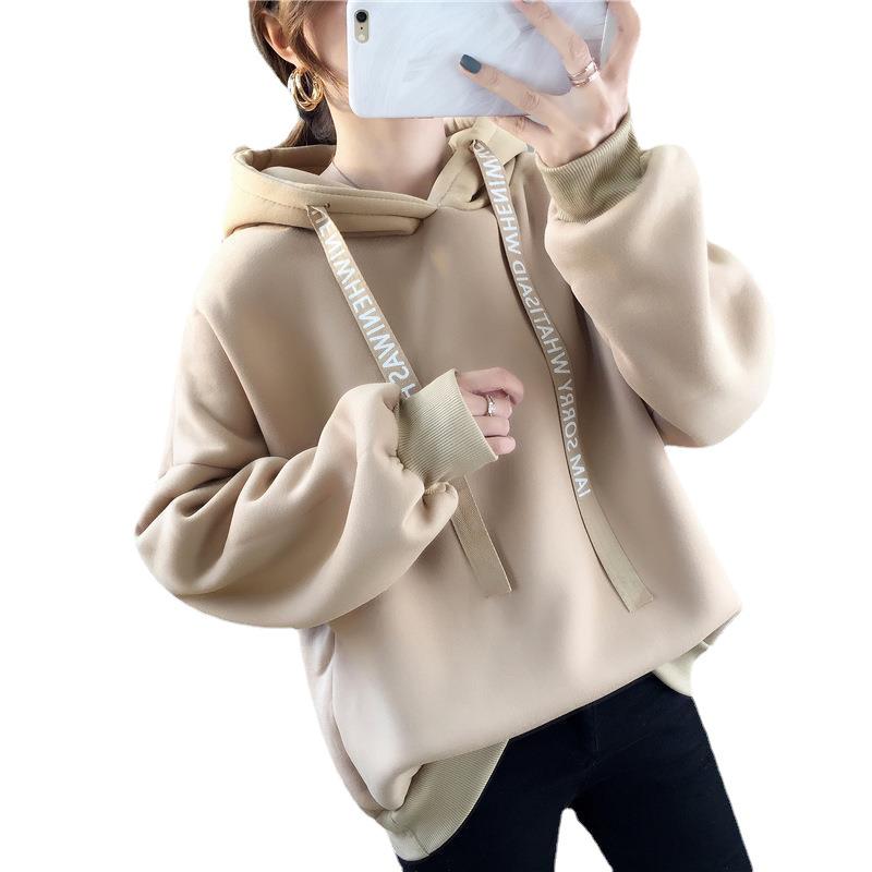 Осень/Зима 2025 г. Корейская толстовка свободного кроя с буквенным дизайном — женский бархатный свитер с длинными рукавами, ленивый стиль.