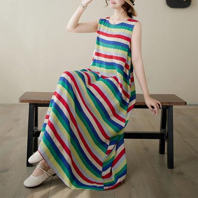 Летнее легкое хлопковое платье-майка из жареного теста, свободное, праздничное, большое, пляжное, без рукавов, повседневные платья для женщин