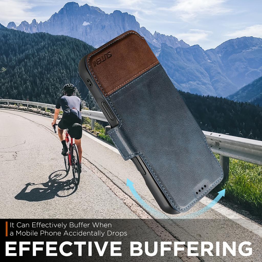 SUTENI Q-06 For iPhone 17 Air Case Color Splicing Magnetic Detachable Leather Phone Cover