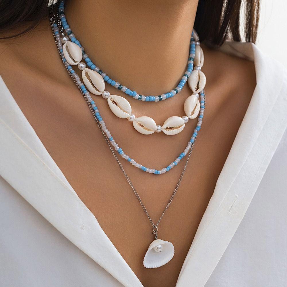 Bohemian Style Conch Clavicle Chain Pearl Starfish Choker Fashion Shell Multilayer Necklace Girls