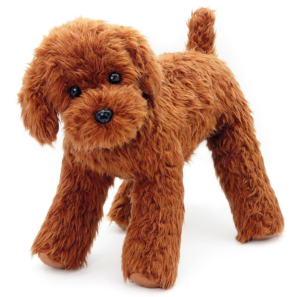 Ninian and Kino Plush Toy Realistic Toy Poodle Freely Approximately 33cm Lifelike Pet Dog, (Red), Poseable, Long,