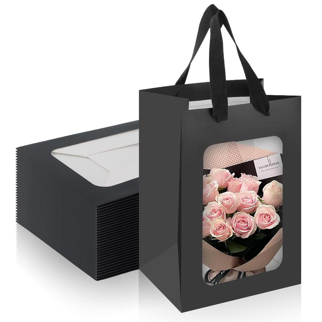 10pcs Window Gift Bags With Ribbon Handles For Flower Bouquet Presents Valentines Day Party Favors Bridal Shower Packaging Packs