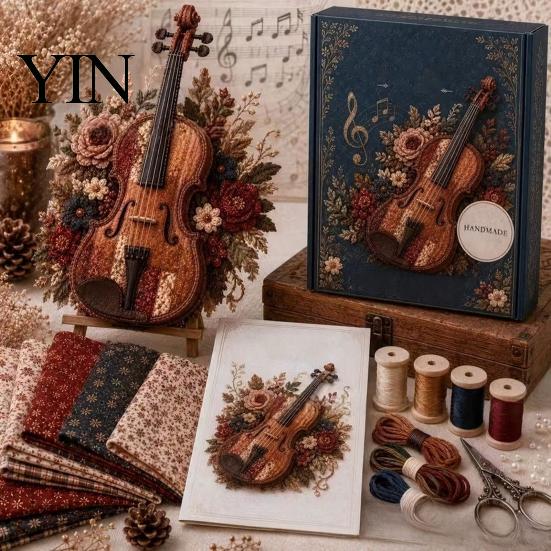 DIY Kits for Weekend Activities Patchwork Music Instrument Kit, Fabric Sewing Set with Pre-cut Craft Projects Families And Tools, Piano Violin