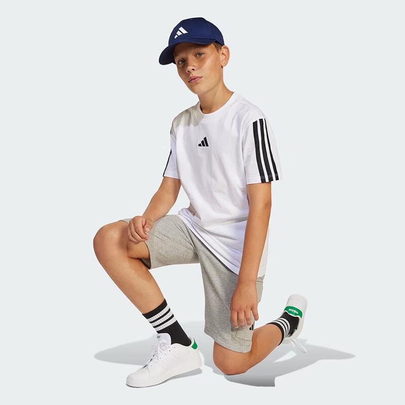 adidas Детская хлопковая футболка с коротким рукавом и тремя полосками