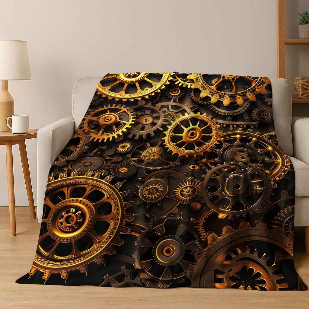 Mechanical Gear Punk Flannel Blanket Soft Warm Throw Blanket for Hom Bed Bedroom Living Room Office Travel Camping Picnic Gift