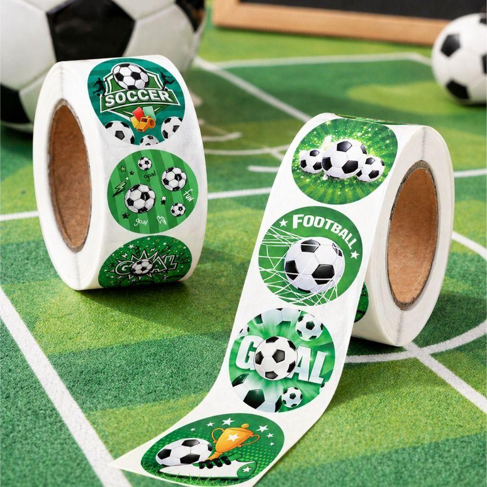 500Pcs Self-Adhesive Soccer Stickers Round Football Pattern Sealing Sticker Party Decor