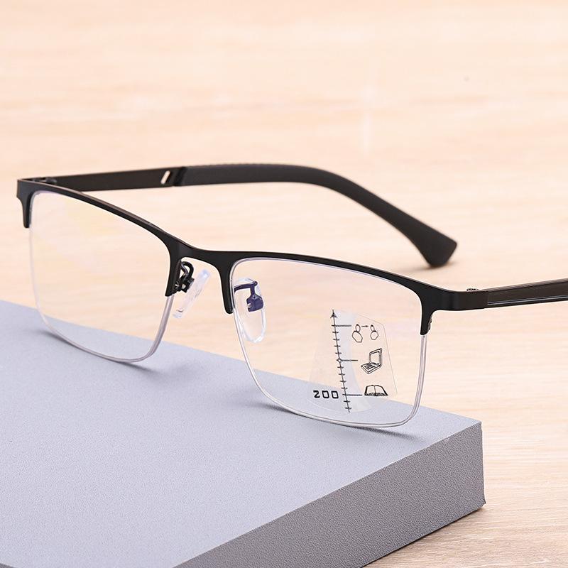 Multifocal Progressive Reading Glasses Office Computer Anti Blue Light Eyeglasses with Presbyopic Lens Eyewears Metal Frame