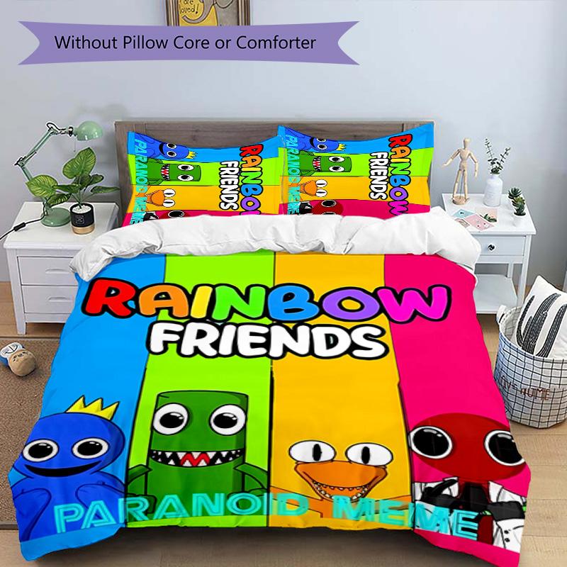 3pcs Rainbow Friends2 pattern bedding set duvet cover set includes duvet cover &pillowcases, perfect all season bedroom decoration & gift