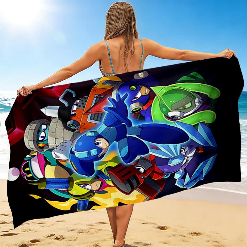 1Pc Mega Man Adventure Beach Towel Quick Dry Multiuse For Beach Pool Gym Yoga Home Travel Christmas Halloween Xmas Gift N1482