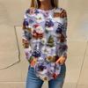 Tee Shirts For Women Casual Round Neck Long Sleeve Shirts Christmas Printing Top Pullover