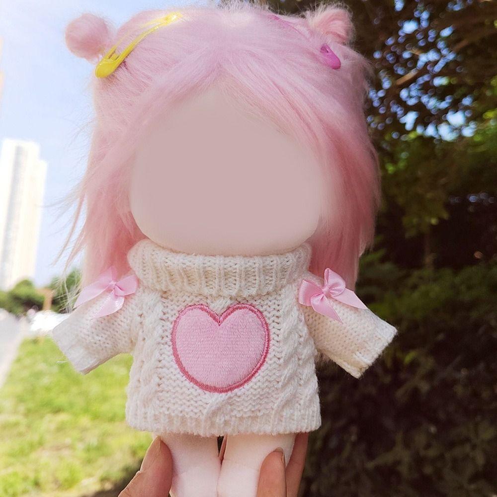 Playing House Cotton Stuffed Dolls Bowknot Knitwear Pink Heart Knitting Clothes 20cm Doll Sweater
