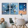 Outer Space Astronaut Cartoon Picture Poster Canvas Painting Kids Room Prints and Decoration Mural for Modern Home Decor No Frame