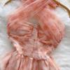 Women's Summer Pink Sweet Dress Mesh Party Mini Cute Dresses