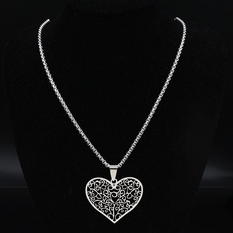 Vintage Style Titanium Steel Tree of Life Heart Pendant Necklace Unisex Fashion Jewelry