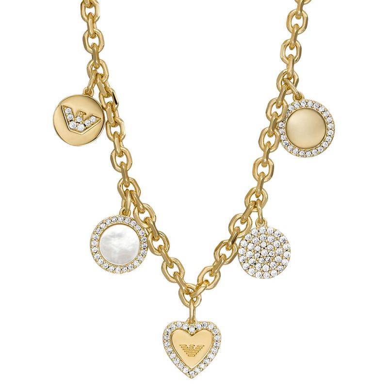 Emporio Armani inlaid design heart shape copper alloy necklace women's gold EGS3103710