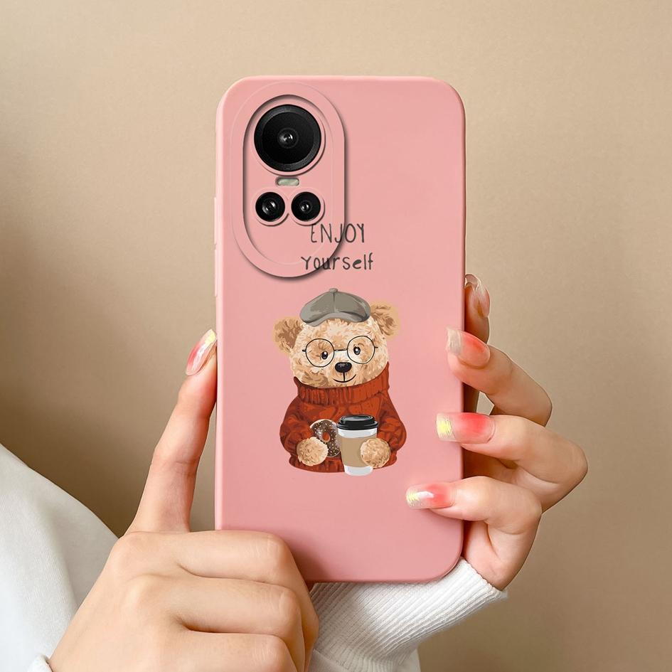 Чехол для Oppo Reno 7 4G 5G 10 Pro 5G 4 5 6 7 8 Lite Cute Bear Square Мягкий силиконовый чехол Матовый противоударный мультяшный узор с защитой от падения для бампера Oppo