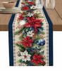 Christmas Silver Fir Leaves Snowflakes Wood Grain Linen Table Runners Kitchen Decoration Table Runner Festival Party Supplies