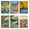 A Vintage Travel Illustration of Turin Italy Metal Classic Club Party Wall Decor Designing Tin Sign Poster