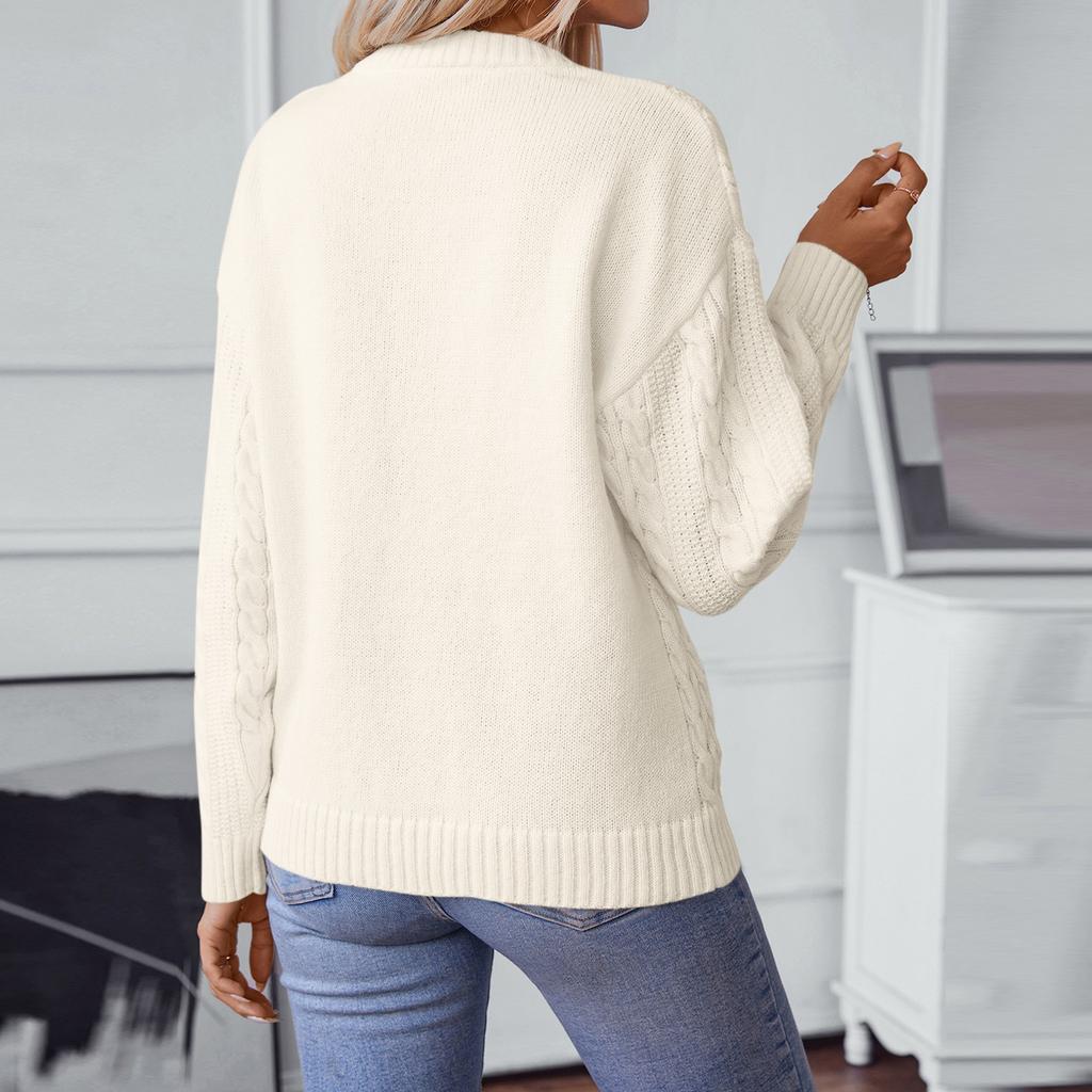 Женский витой свитер-пуловер, винтажный круглый вырез, длинный рукав, вязаный свитер