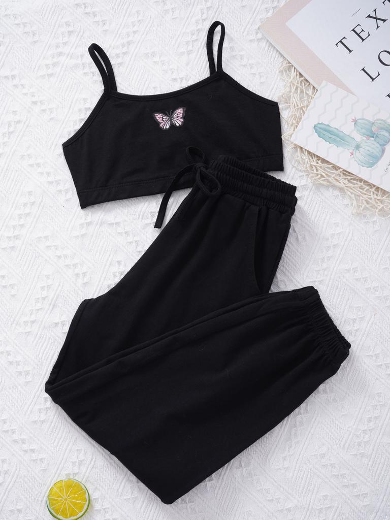 Детский комплект повседневной одежды для девочек, укороченный жилет без рукавов и штаны для тренажерного зала, бега, тренировок, танцев