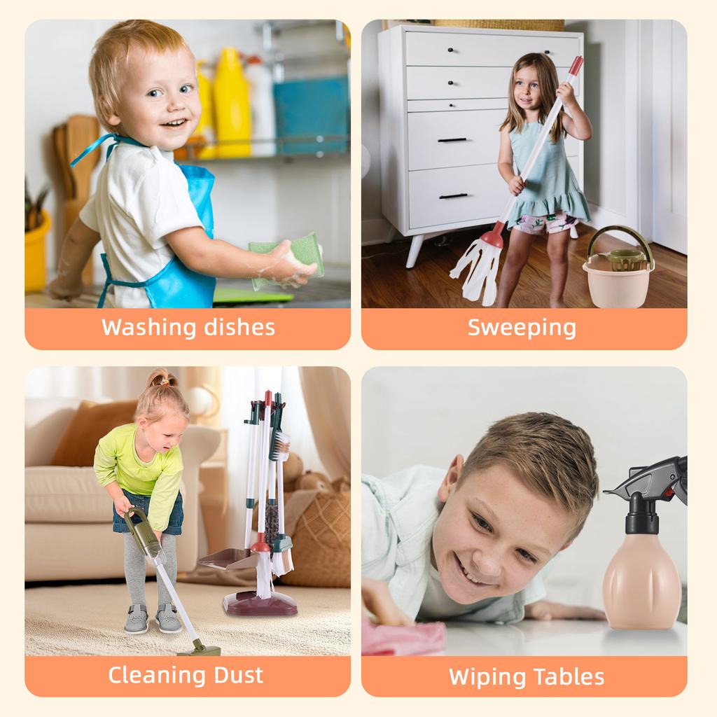 Kids Cleaning Set for Toddler Housekeeping Play Set with Vacuum Cleaner Broom Mop Dustpan Mop