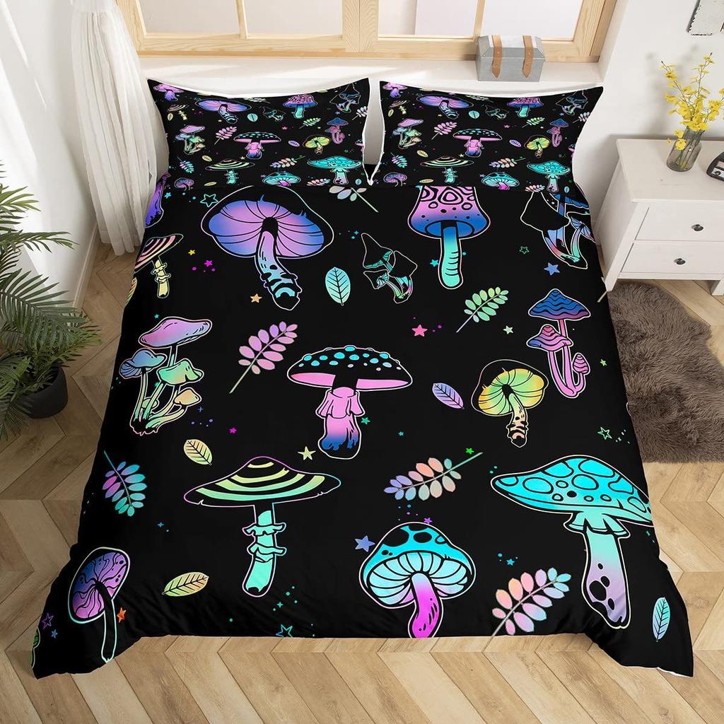 Psychedelic Mushroom Quilt Set Bedding Digital Printing Three-Piece Set For Bedroom Room Kit