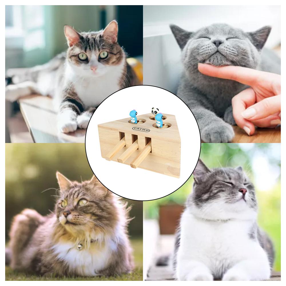 Wooden Cat Hunt Toy Catch Bite Indoor Funny Teasing With 3/5-holed Mouse Holes Pet Hit Hamster Cat Catching Mouse Pet Supplies Interactive Puzzle Toys