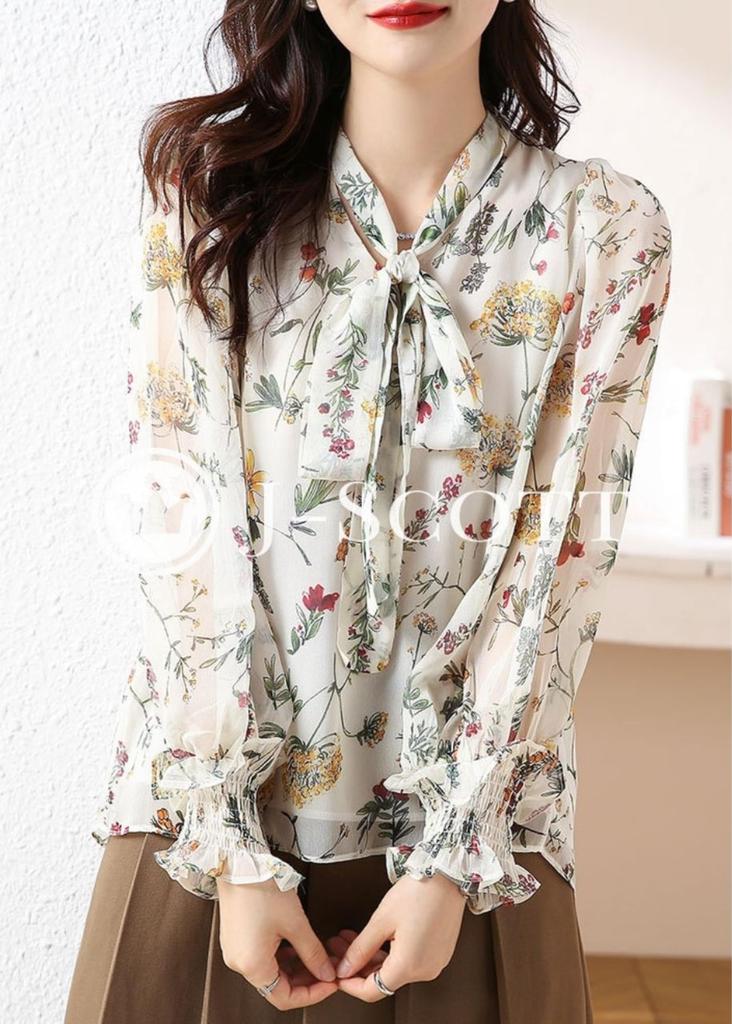 Floral Bowtie Chiffon Fluffy Gathered Long French Chiffon for Adult for Neat Spring Classical Sweet and Spicy Clothing Thank You Party Day Body Shape