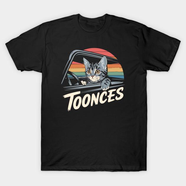 Asian Size Men Black Print T-shirt Toonces // Retro Vintage No-Cut Heat Transfer Print Cotton Tshirt