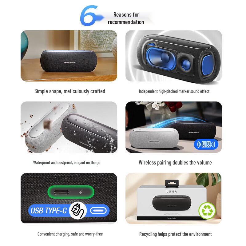 Портативная Bluetooth-колонка Harman/Kardon LUNA, штекер CN (адаптер в комплекте)