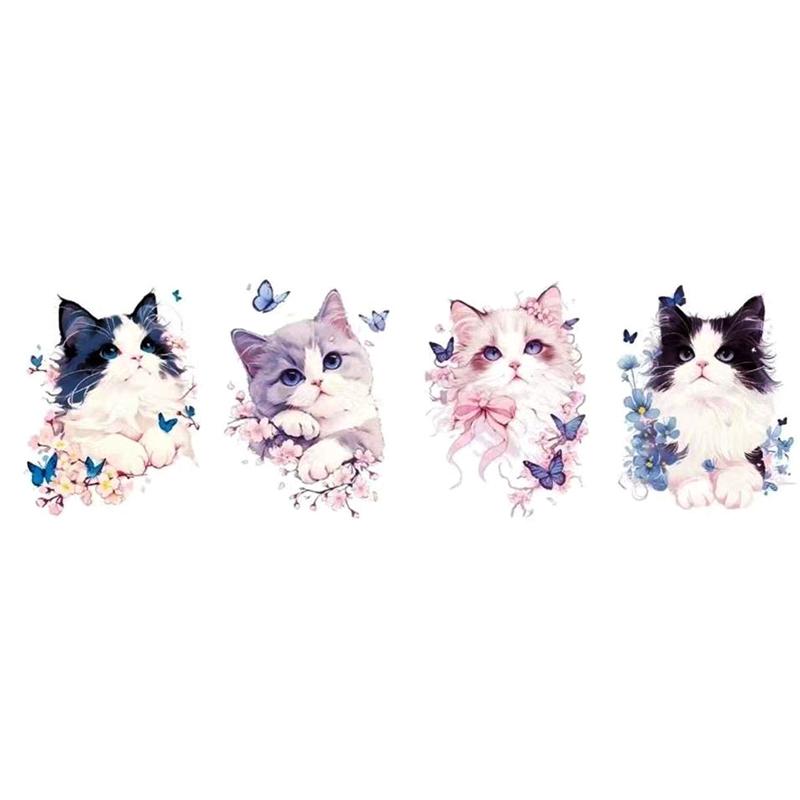 4 шт./лот бабочка милый кот временные татуировки наклейки цветные водонепроницаемые ангел кот долговечные поддельные татуировки рука мультяшные татуировки наклейки
