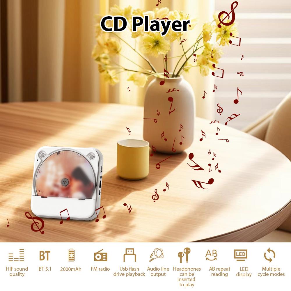 CD Player with Remote Control BT Portable Desktop CD Player for Home LED Screen Display Built-in