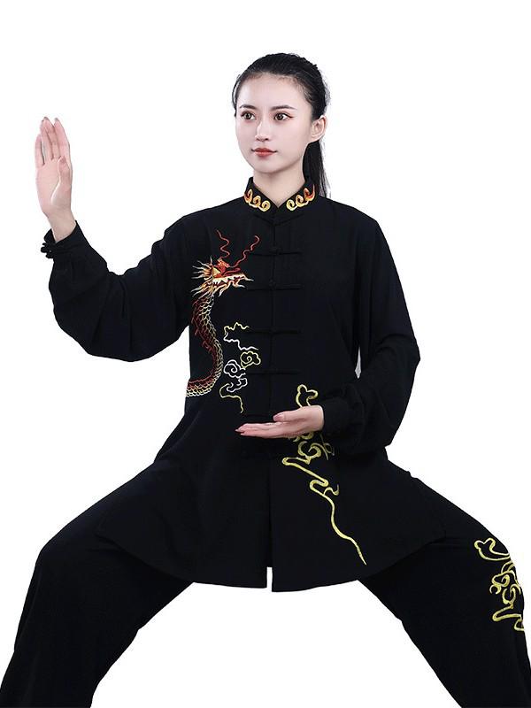 Унисекс куртка для Тай Чи и боевых искусств Hongji, эластичный хлопок, с рисунком Дракона – Весна/Осень