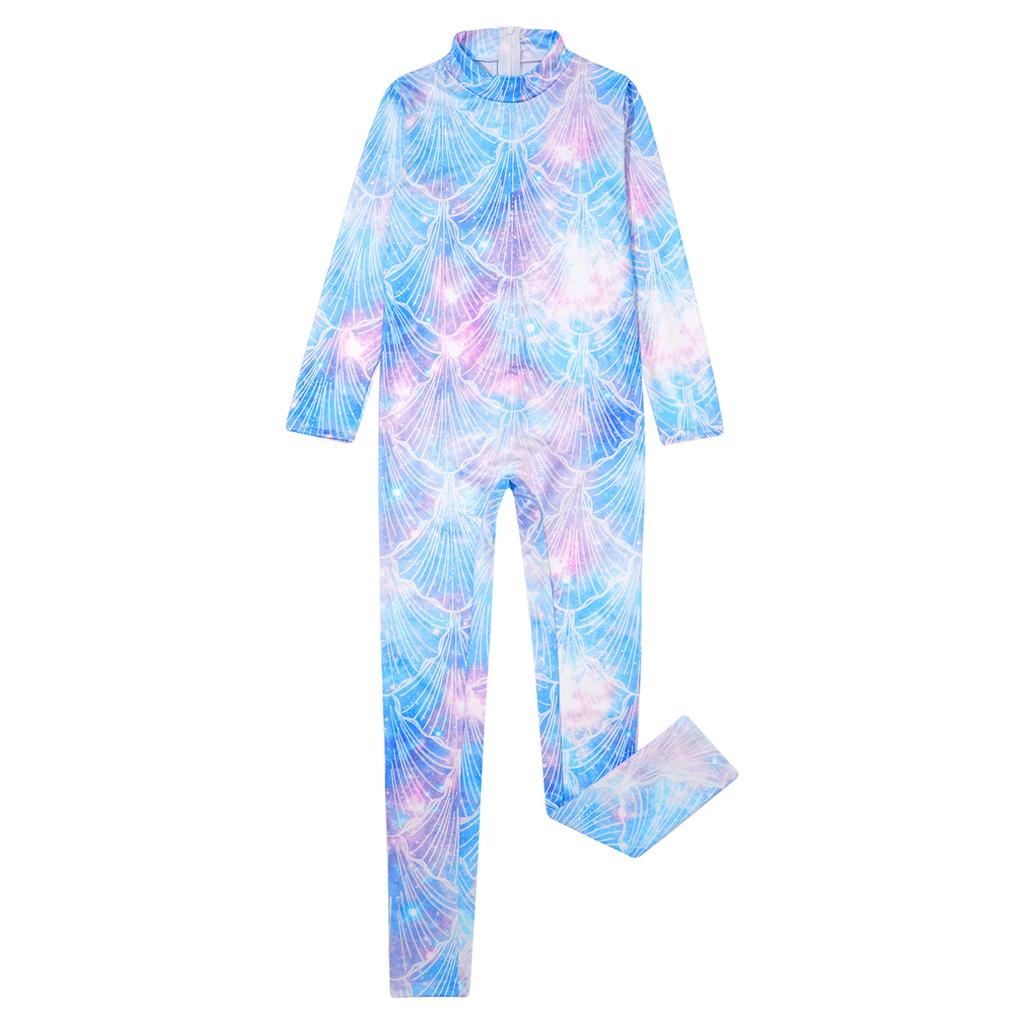 Гимнастический купальник для девочек, комбинезон русалки с длинными рукавами, боди, комбинезоны для акробатики, танцевальные балетные велосипедки