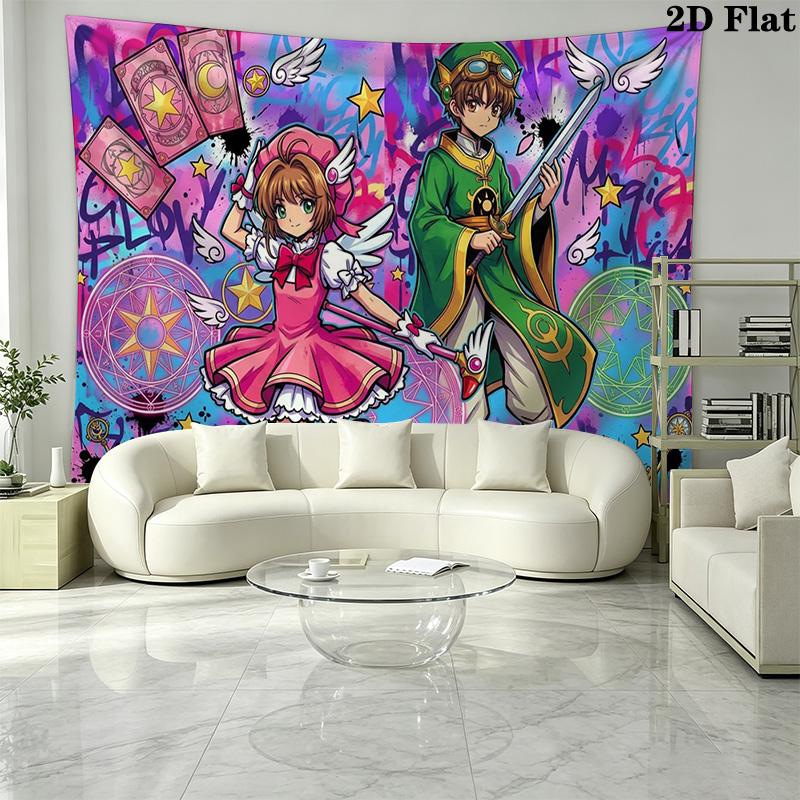 Sakura Kinomoto Wall Tapestry Aesthetic Wall Hanging Printed Fabric Blanket Decorative Tapestries for Bedroom Living Room Home Decor