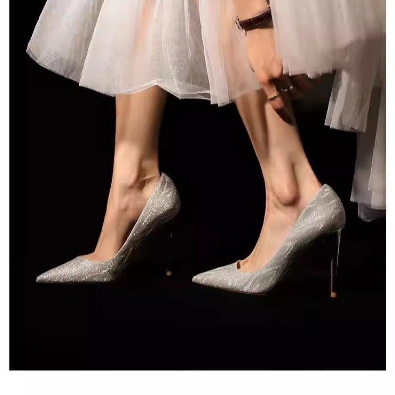 Мода 2024 года, летняя новая модная верхняя одежда, женские туфли на высоком каблуке, тонкие туфли с острым носком, удобные туфли для банкета для женщин