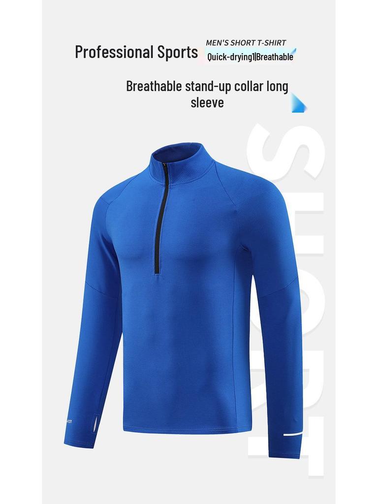 Мужская спортивная толстовка с половиной молнии, быстросохнущая - С длинным рукавом, эластичная, со стойкой, для бега и фитнеса осенью/зимой.