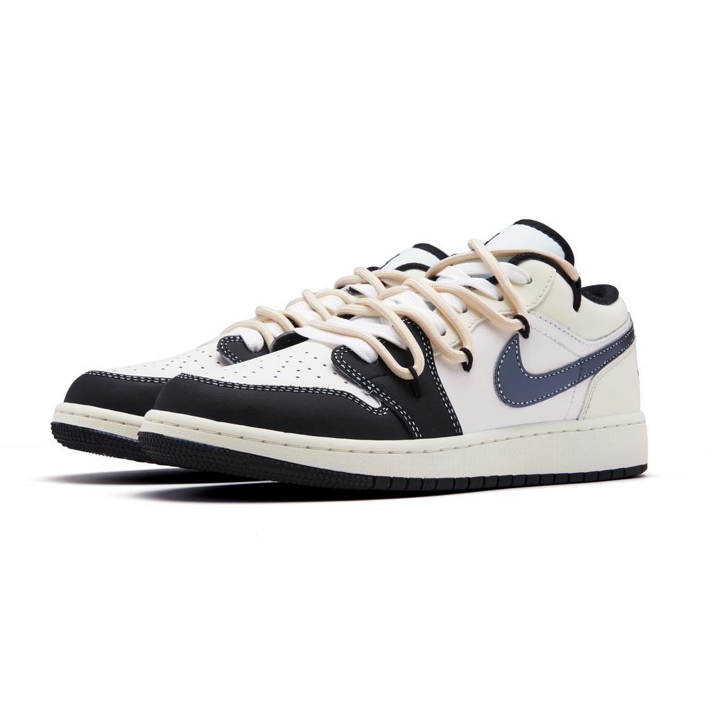 Jordan Air Jordan 1 Cushioning, Wear Resistant Low top Vintage Basketball Shoes Men's Black Beige White 553558-132(Team44-)