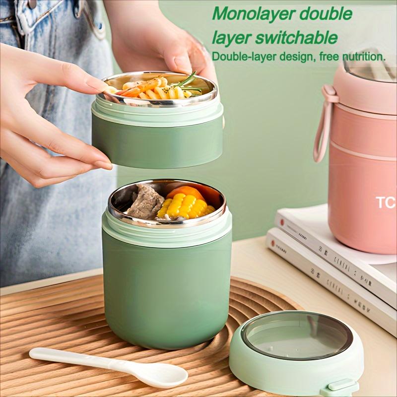 710 мл Ланч-бокс из нержавеющей стали со складной ложкой Герметичный, Изолированный Ланч-бокс для школы, офиса, кемпинга, пикников Безопасен для посудомоечной машины, Штабелируемый дизайн