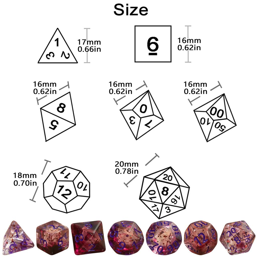 Набор игральных костей DND из 7 многогранных цифровых игральных костей D4 D6 D8 D10 D% D12 D20 для настольных игр DND RPG