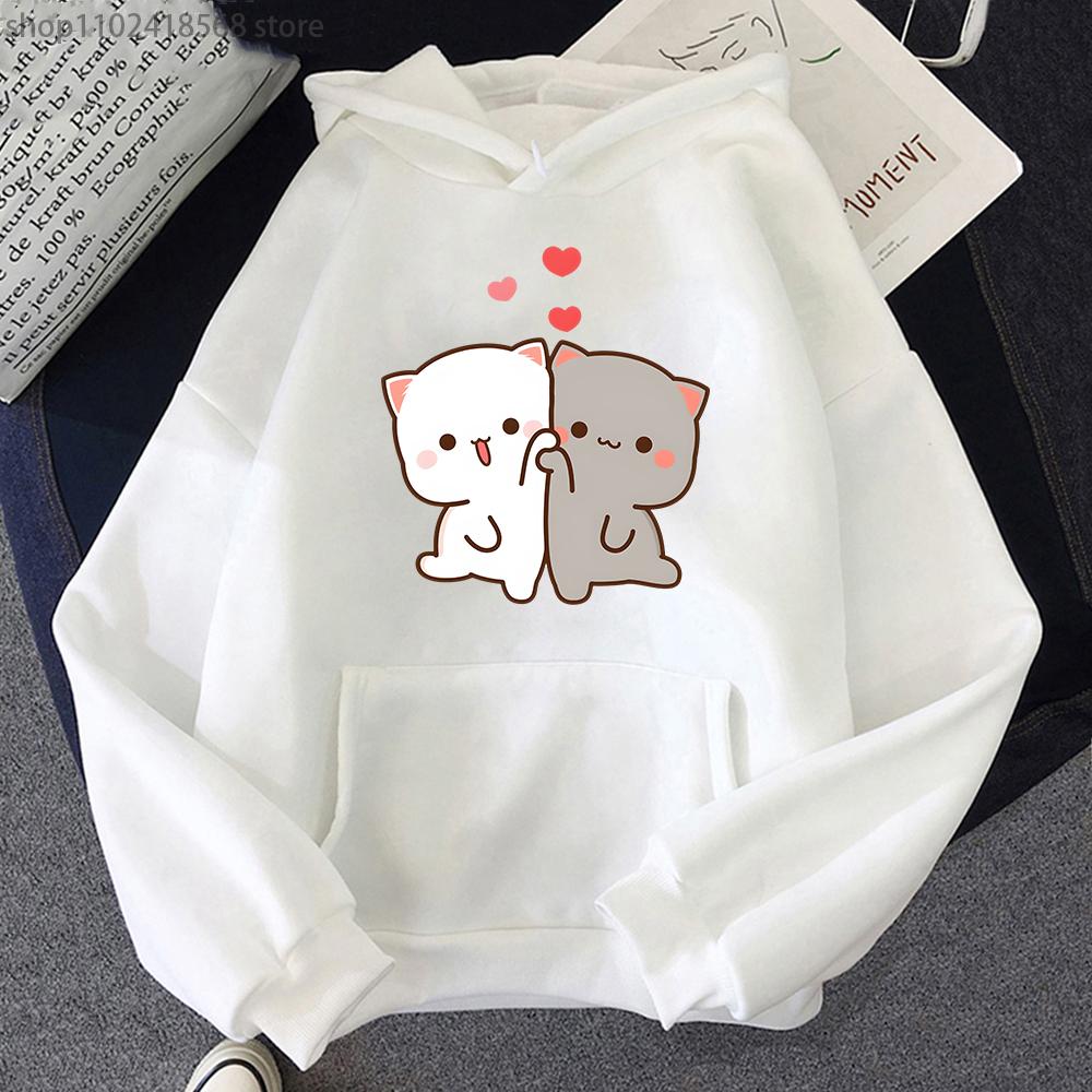 Mochi Peach And Goma Cute Cat Printed Hooded Men Women Hoodies Plus Size Hoody Teen Pullover Unisex Autumn warm Streetwear