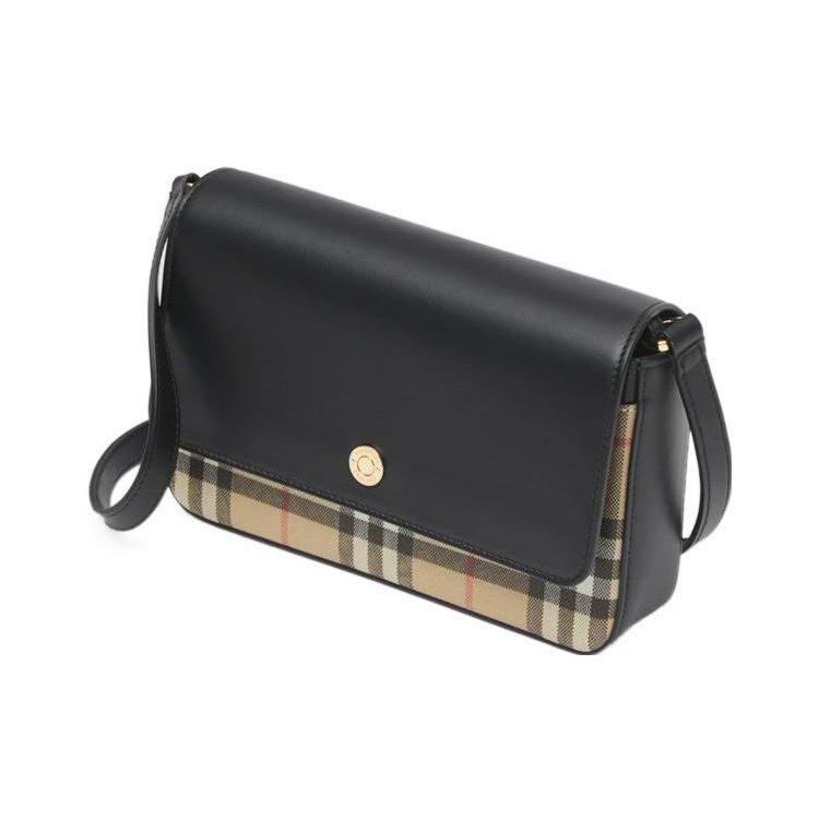 Burberry Vintage Check Color Block Magnetic Closure Flap Mini Shoulder Bag Women Shoulder Bag Black 80654811