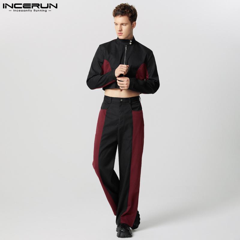 INCERUN Комплекты из двух предметов: мужские укороченные топы с коротким рукавом и длинные повседневные брюки, комплекты карго